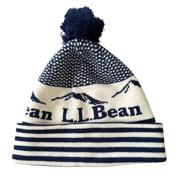 L.L. Bean Classic Winter Beanie Pom Hat One Size Mountain Scene Cozy Unisex 90s - Picture 1 of 6